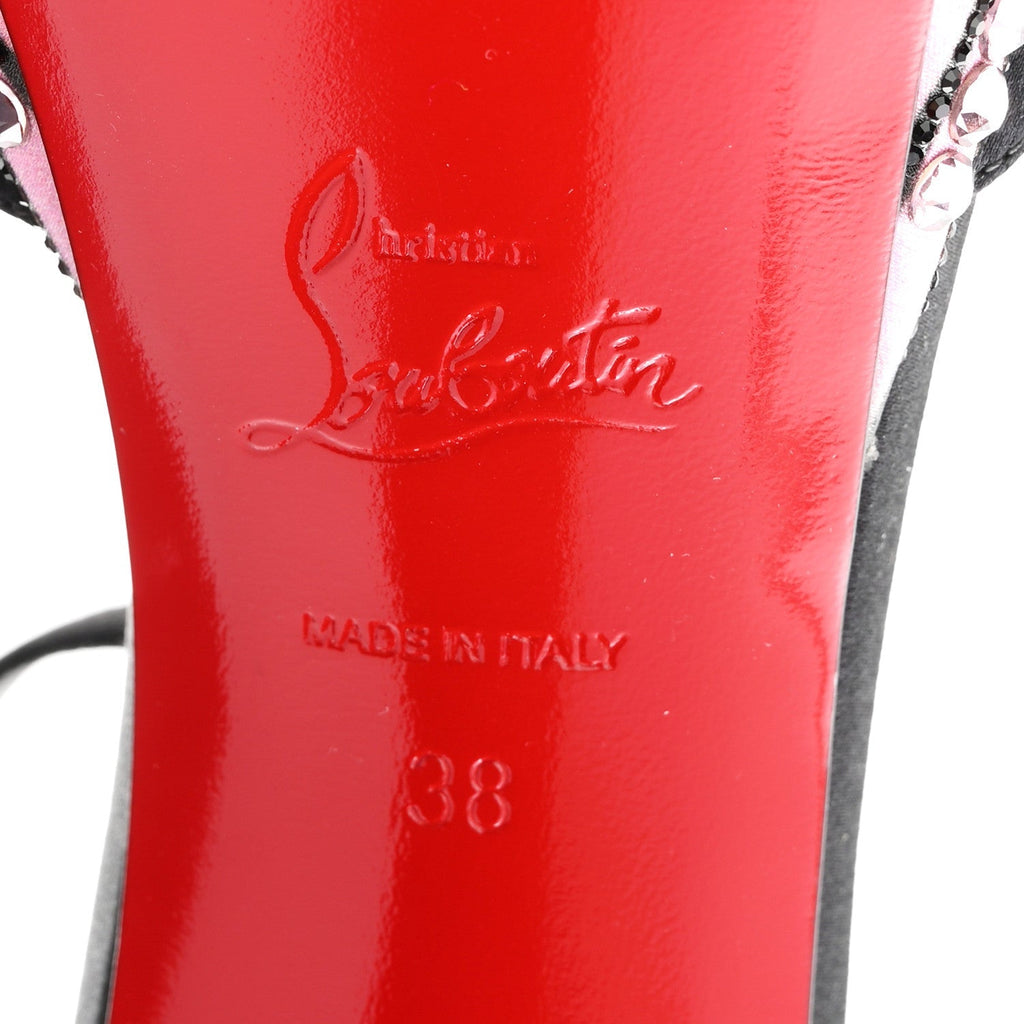 Christian Louboutin Satin Strass Women's Sandaloo Aftersun 130 Sandals 38 Black Multicolor