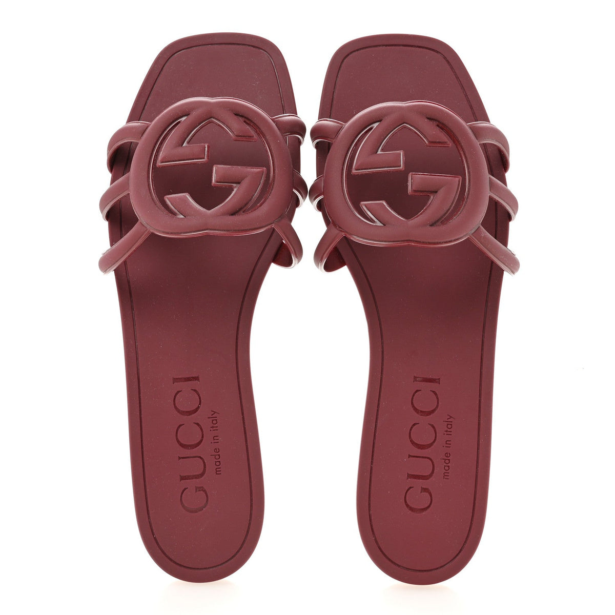 Gucci Rubber Women's Interlocking G Slide Sandals 39 Rosso Ancora