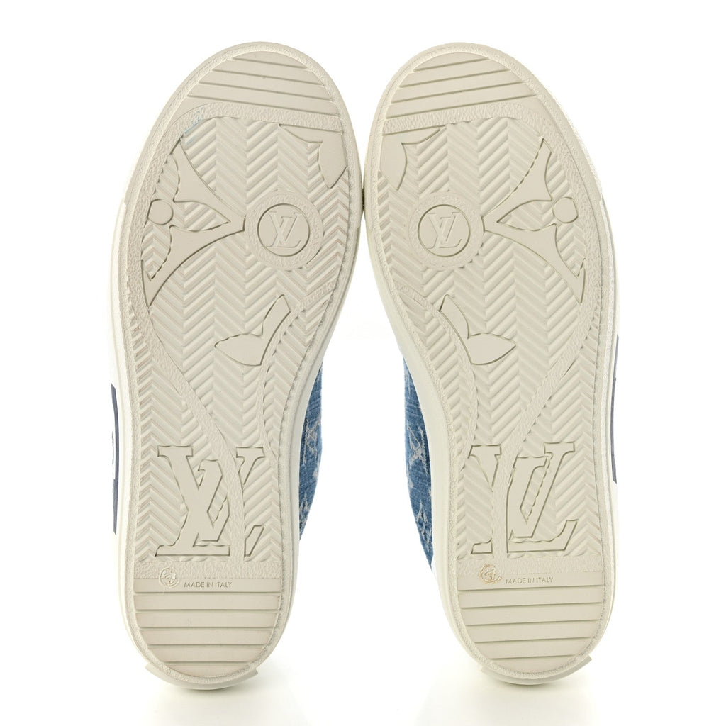 Louis Vuitton Calfskin Monogram Denim Women's Charlie Sneakers 40 White Blue