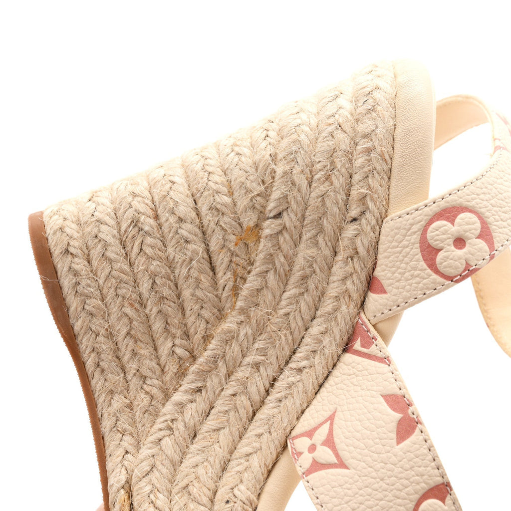 Louis Vuitton Empreinte Monogram Women's Starboard Espadrille Wedge Sandals 37 Creme Rose Trianon