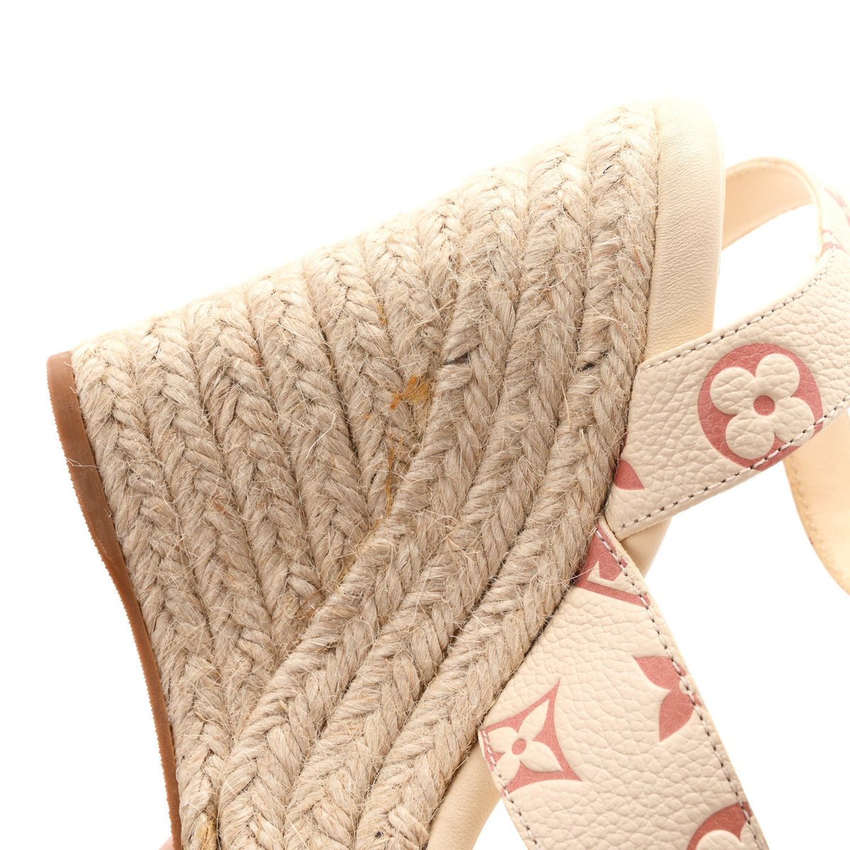Louis Vuitton Empreinte Monogram Women's Starboard Espadrille Wedge Sandals 37 Creme Rose Trianon