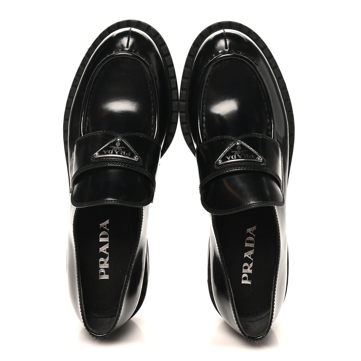 Prada Spazzolato Women's Triangle Logo 50mm Loafers 40 Black