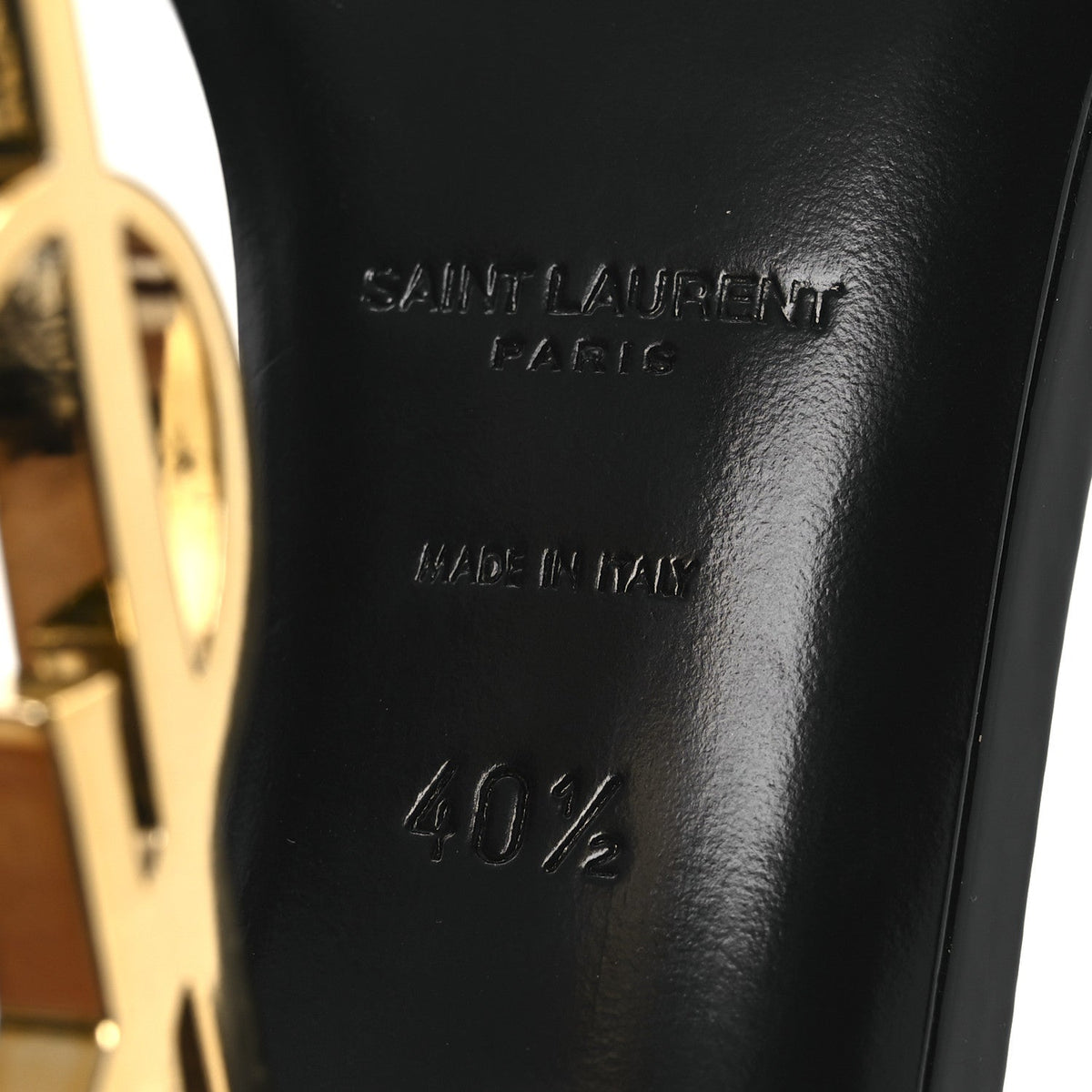 Saint Laurent Patent Calfskin Women's Opyum 110 Sandals 40.5 Black Gold