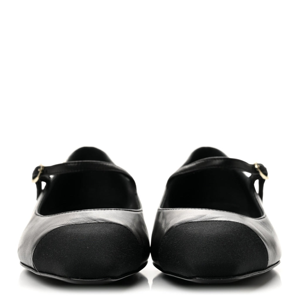 Chanel Lambskin Grosgrain Cap Toe Women's CC Mary Jane Flats 39.5 Black