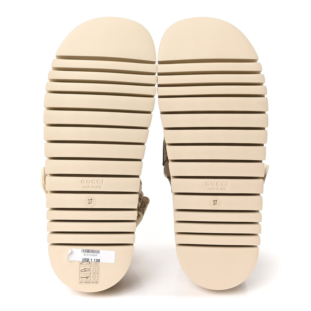 Gucci Monogram Suede Women's Double G Dad Sandals 37 Beige Ebony New Acero