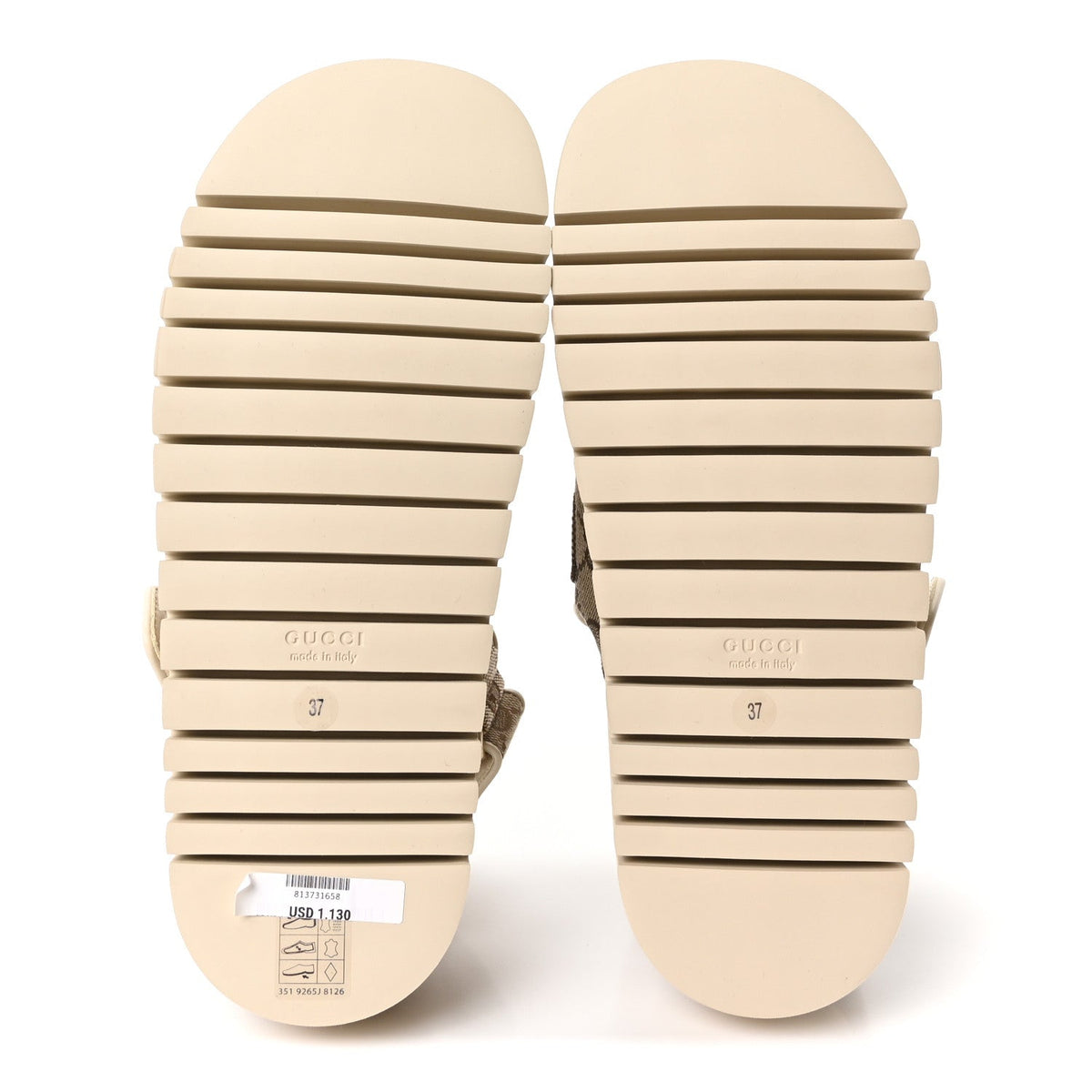 Gucci Canvas Suede Women's Double G Dad Sandals 37 Beige Ebony New Acero