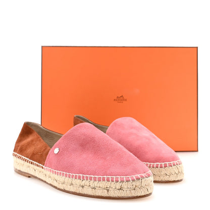 Hermes Suede Goatskin Women's Joven Espadrilles 37 Rose De Venise Gold