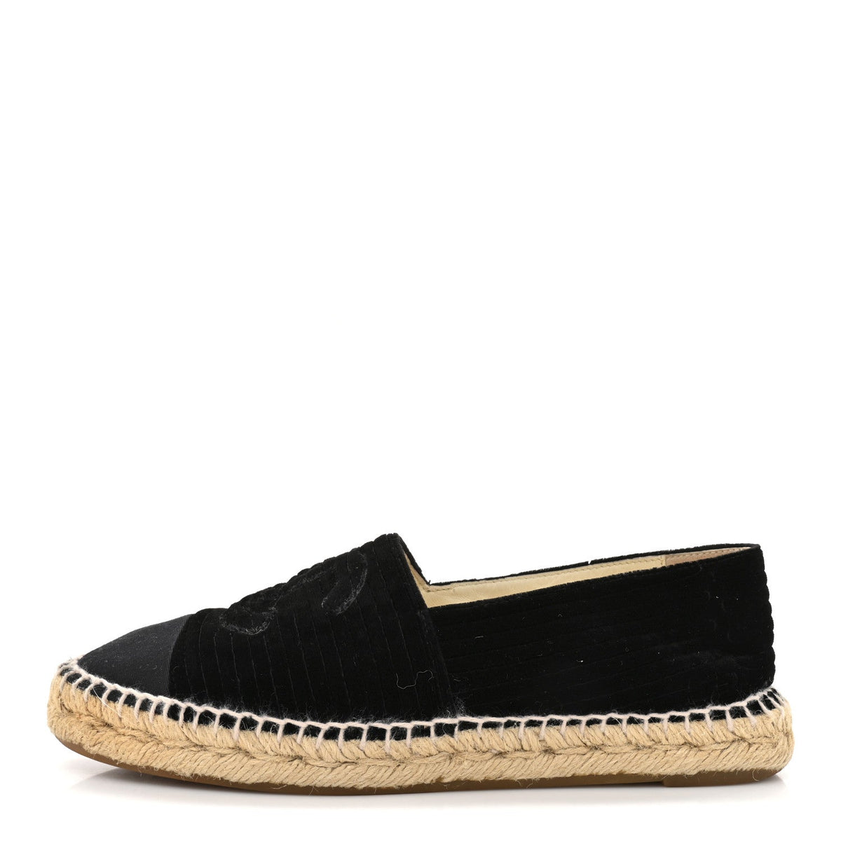 Chanel Velvet Grosgrain Women's CC Espadrilles 38 Black