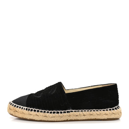 Chanel Velvet Grosgrain Women's CC Espadrilles 38 Black