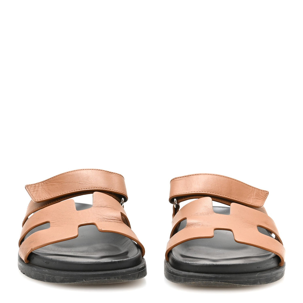 Hermes Calfskin Embroidered Women's Chypre Sandals 38 Natural