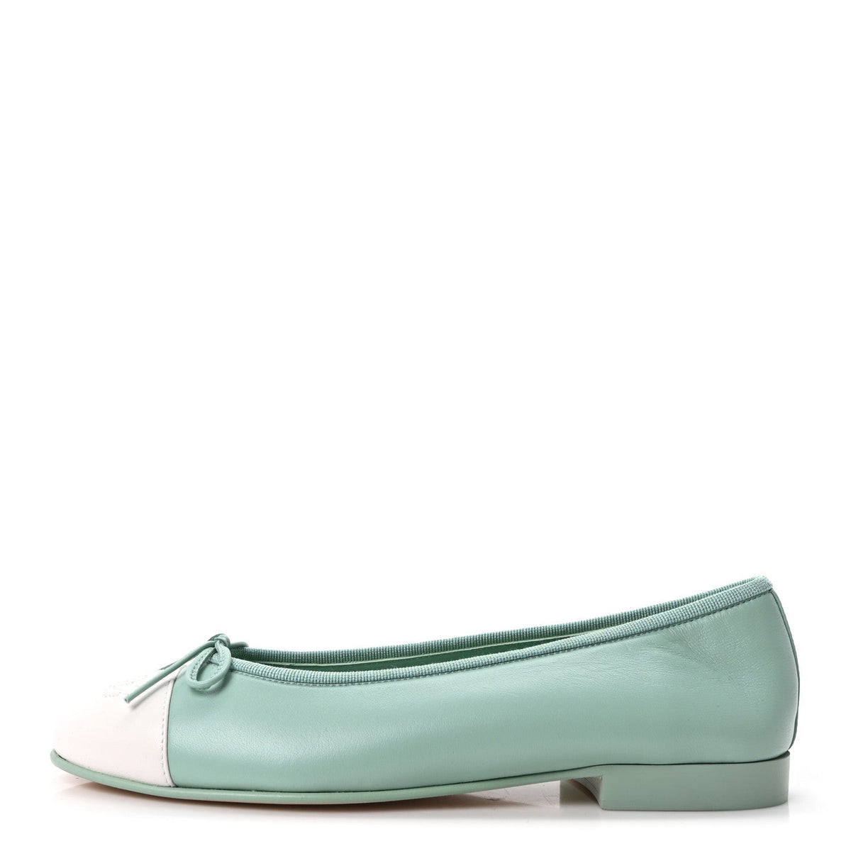 Lambskin CC Cap Toe Ballerina Flats Light Green White
