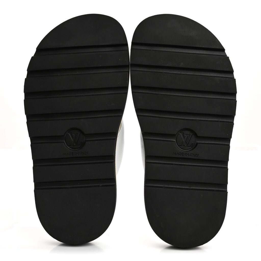 Louis Vuitton Calfskin Women's Logo Studded Pillow Flat Sandals 35 White