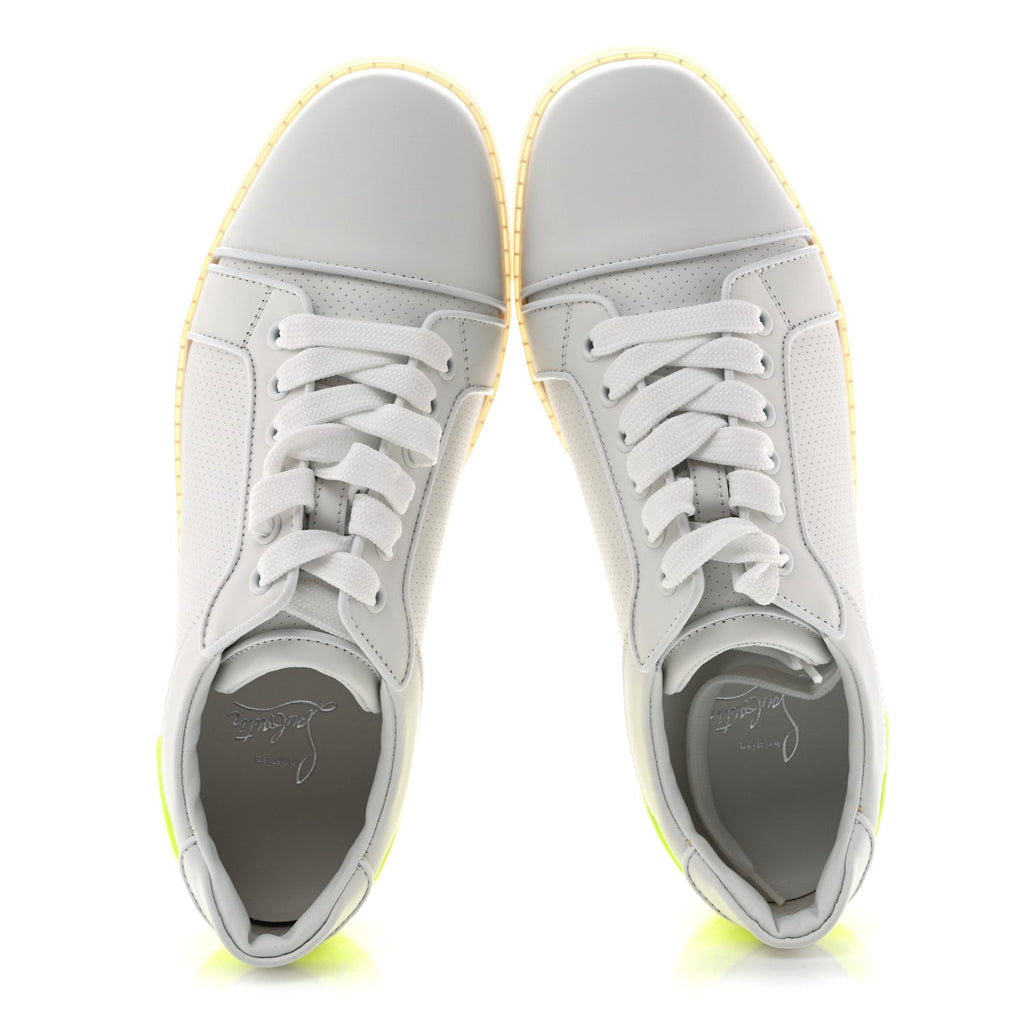 Christian Louboutin Calfskin Women's Fun Vieira Orlato Flat Sneakers 39.5 White Fluo Yellow