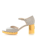 Printed Calfskin Polka Dot CC Platform Sandals Ivory Black