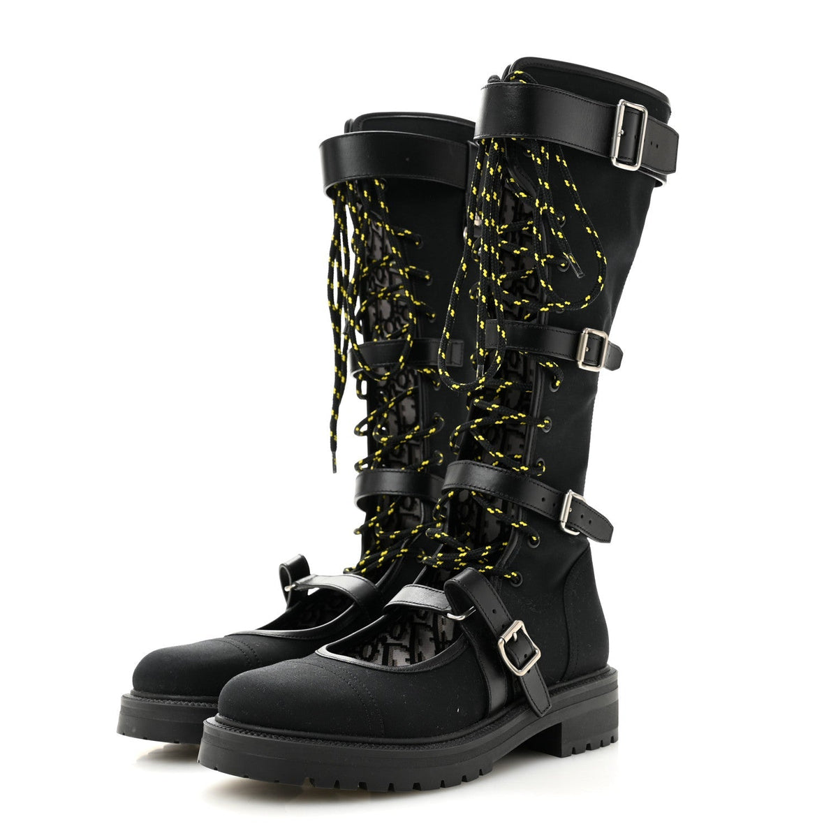Christian Dior Technical Fabric Women's Dioranger Lace Up High Boots 39.5 Black