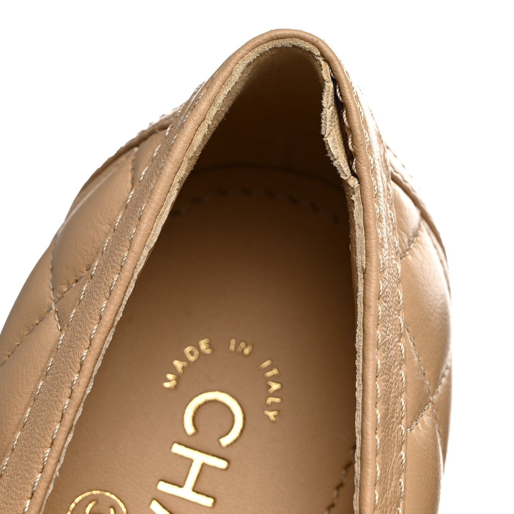 Chanel Lambskin Quilted Women's CC Heart Loafers 37 Beige