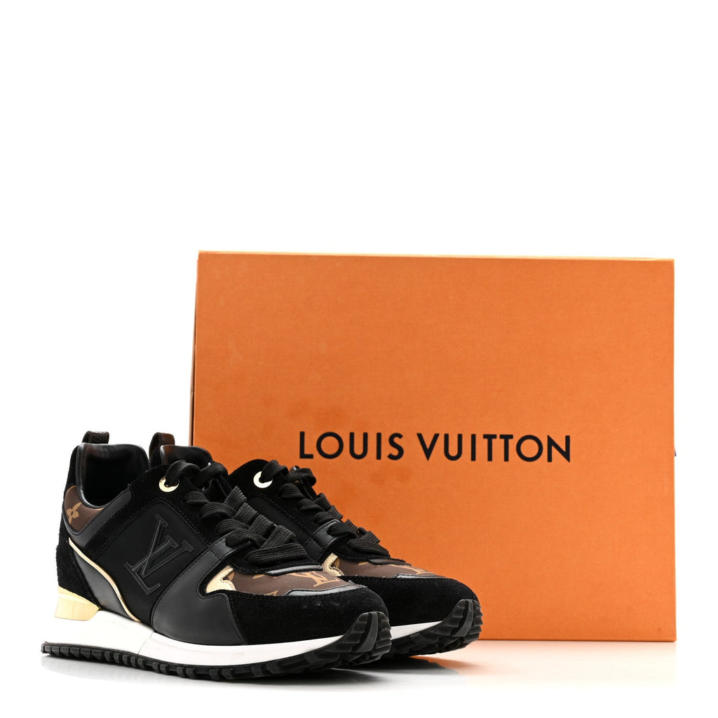 Louis Vuitton Suede Calfskin Recycled Monogram Nylon Women's Run Away Sneakers 39 Black