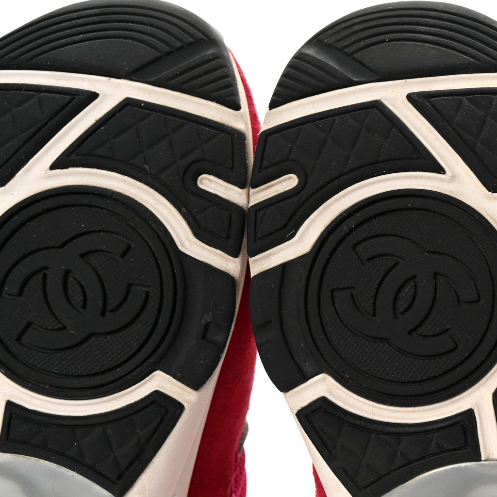 Chanel Mesh Suede Calfskin Women's CC Sneakers 35 Dark Pink Silver