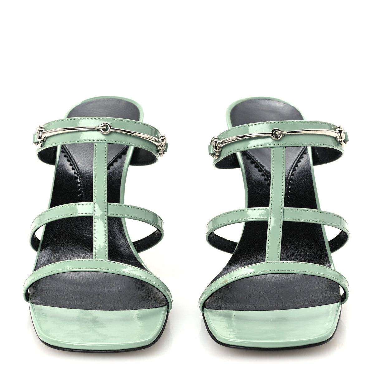 Gucci Calfskin Women's Regent Horsebit Mid Heel Sandals 38.5 Pacific Green