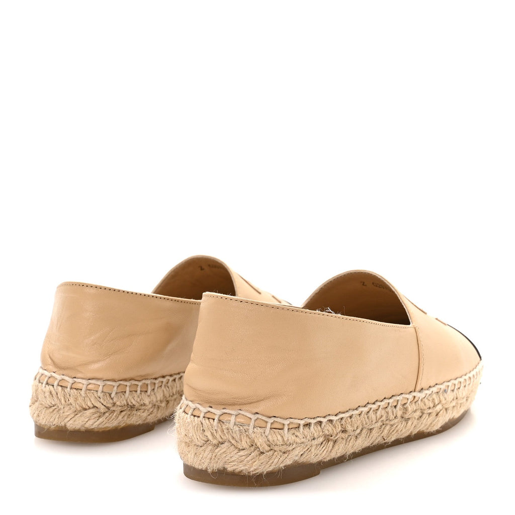 Chanel Lambskin Women's CC Espadrilles 36 Beige Black