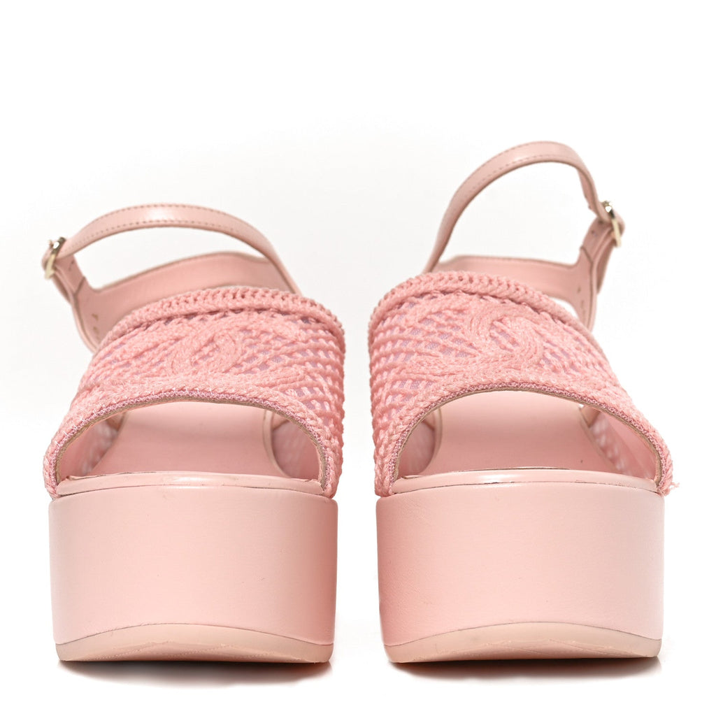 Chanel Fabric Calfskin CC Women's Platform Sandals