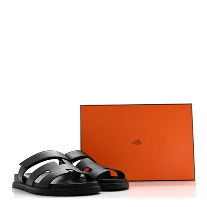 Hermes Calfskin Women's Chypre Sandals 39 Black