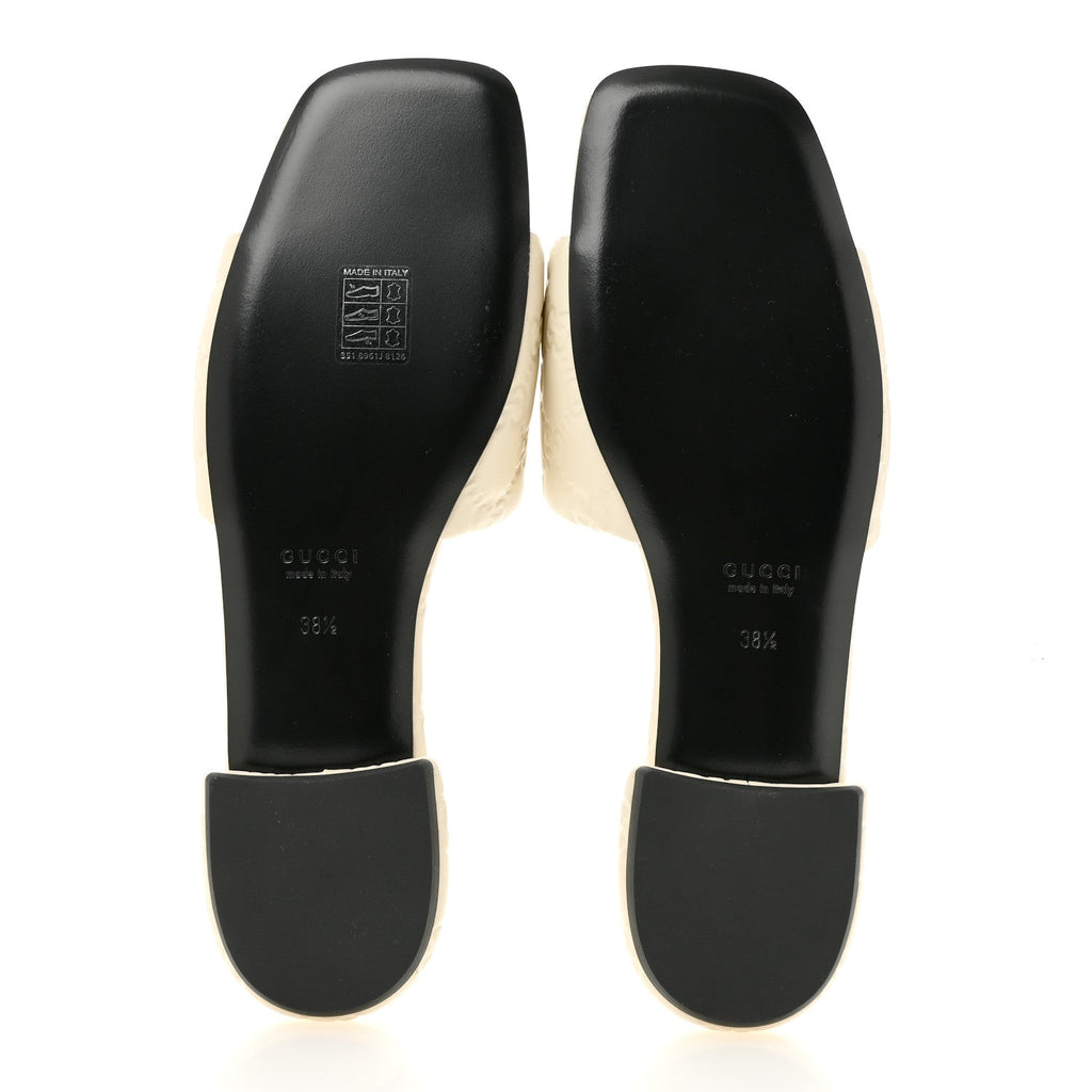 Gucci Nappa Women's Double GG Flat Slide Sandals 38.5 New Ivoire