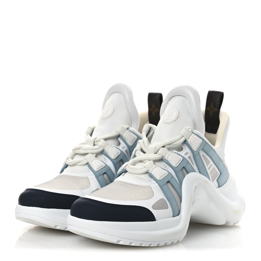 Louis Vuitton Calfskin Technical Nylon Women's LV Archlight Sneakers 38 White Blue Gris