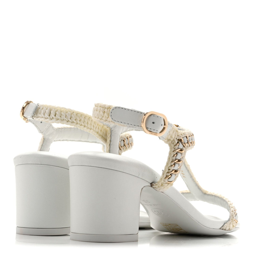 Chanel Lambskin Women's CC Chain Braided Sandals 35 White