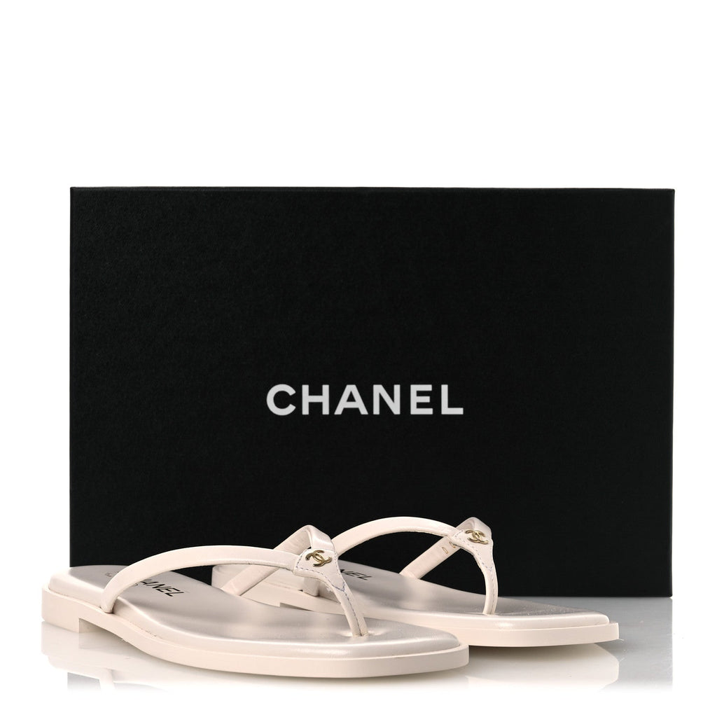 Chanel Goatskin CC Times Square Women's Thong Sandals White