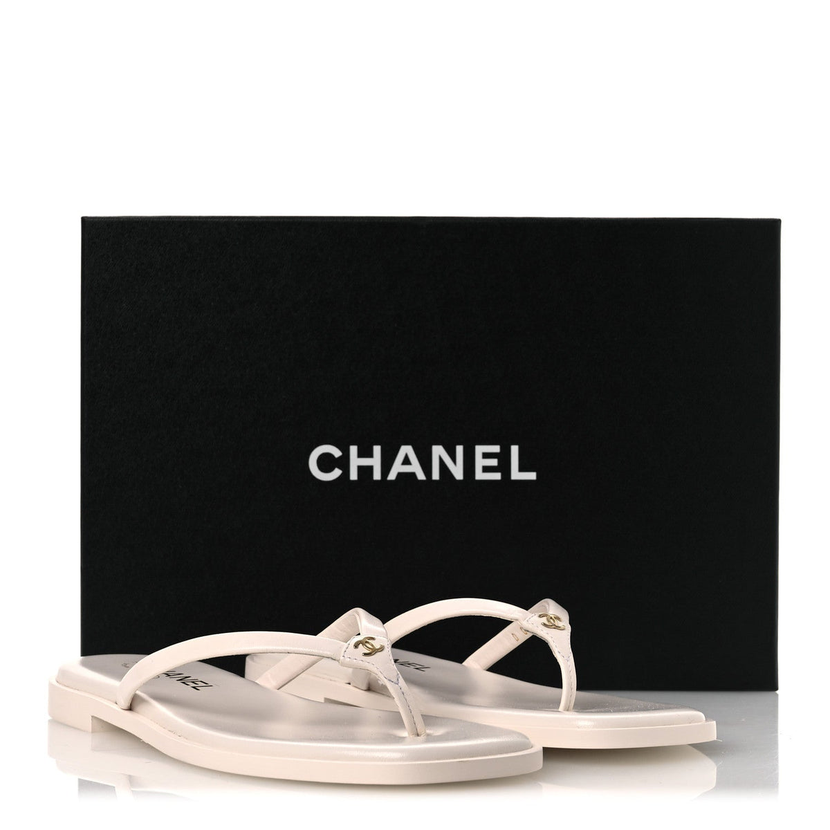 Chanel Goatskin CC Times Square Women's Thong Sandals White