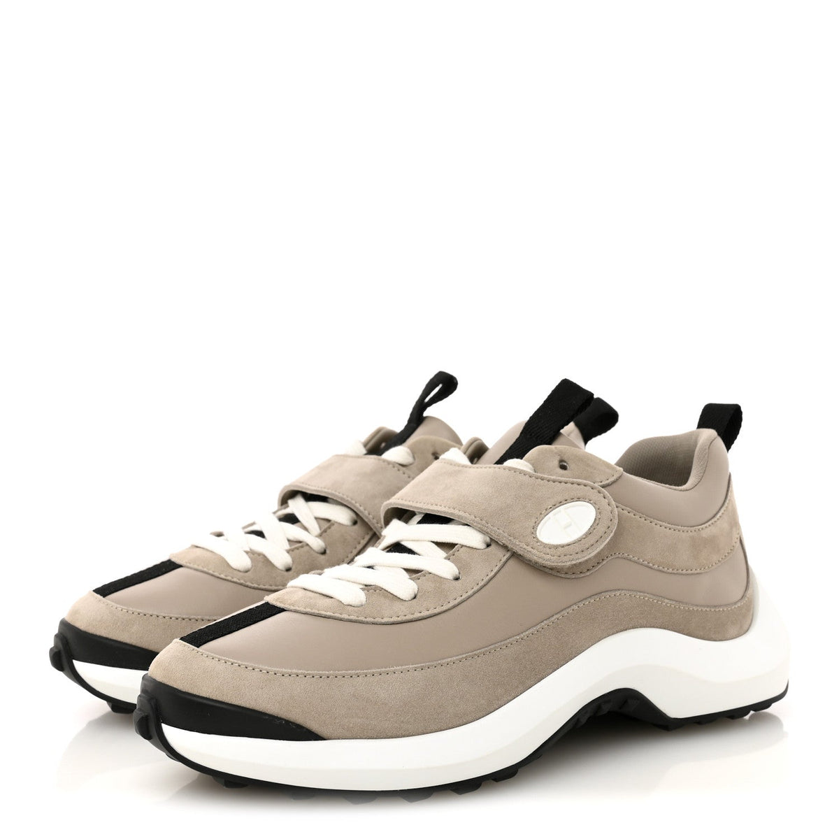 Hermes Calfskin Suede Goatskin Women's Loop Sneakers 37 Beige Galet