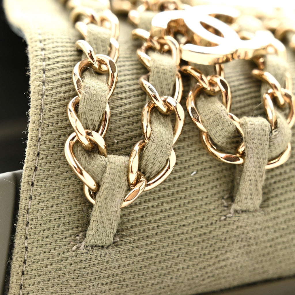 Chanel Canvas Women's Chain Flat Sandals 38 Khaki