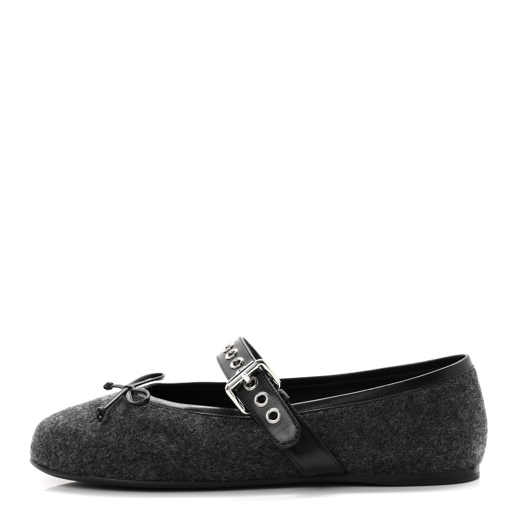 Miu Miu Virgin Wool Nappa Women's Buckle Ballerina Flats 39 Antracite