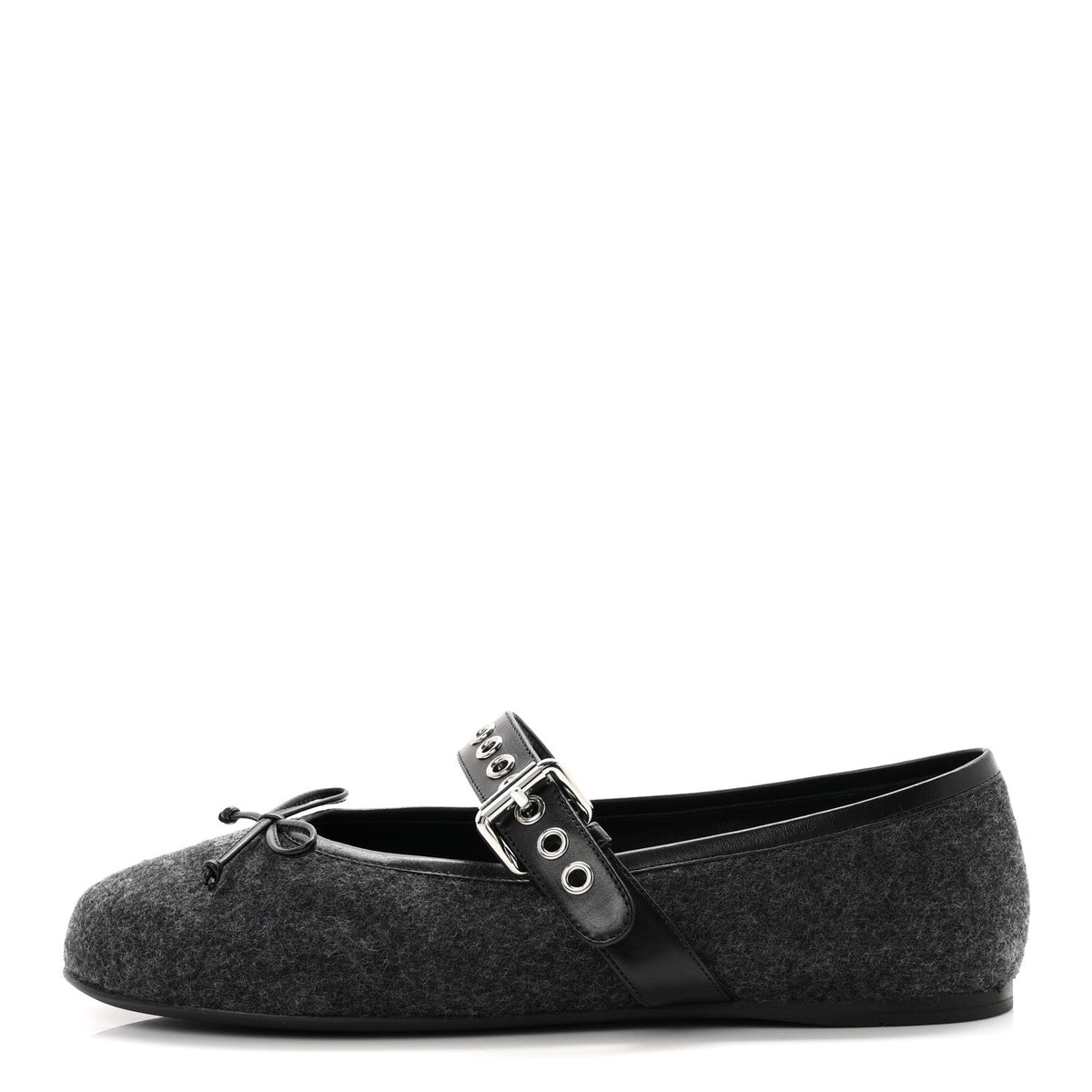 Miu Miu Virgin Wool Nappa Women's Buckle Ballerina Flats 39 Antracite