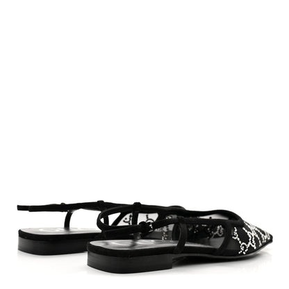 Gucci Suede Mesh Women's Crystal GG Demi Ballet Flats 37.5 Black