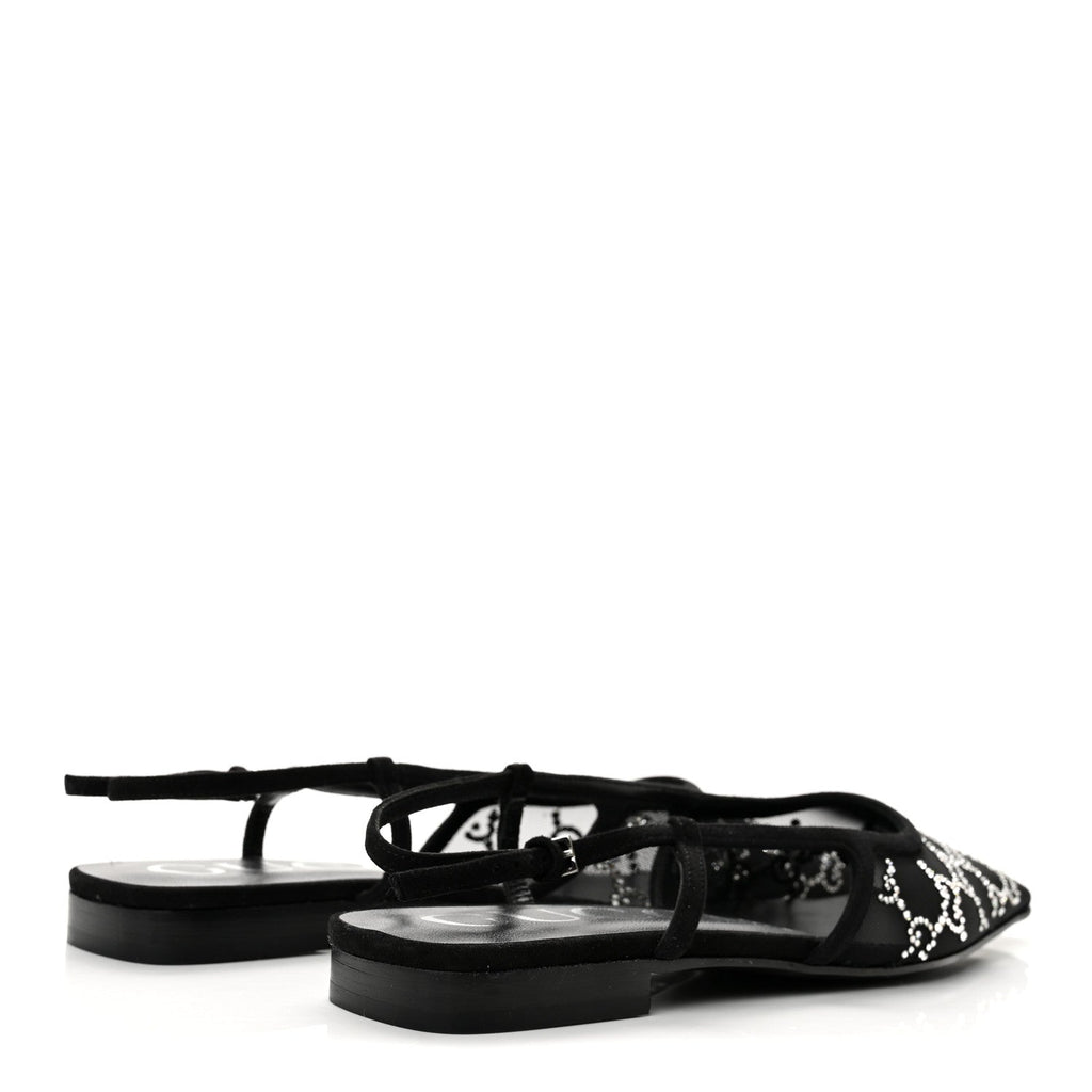 Gucci Suede Mesh Crystal Women's GG Demi Ballet Flats 37.5 Black