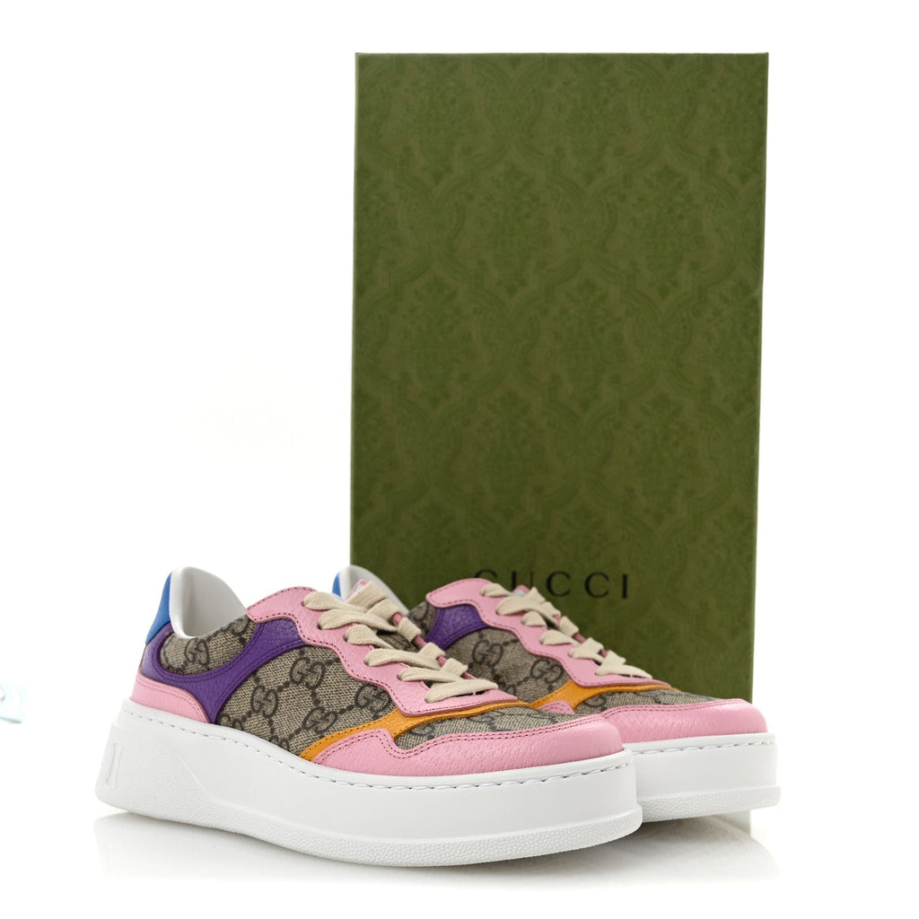 Gucci GG Supreme Calfskin Women's Platform Sneakers 35 Beige Pink
