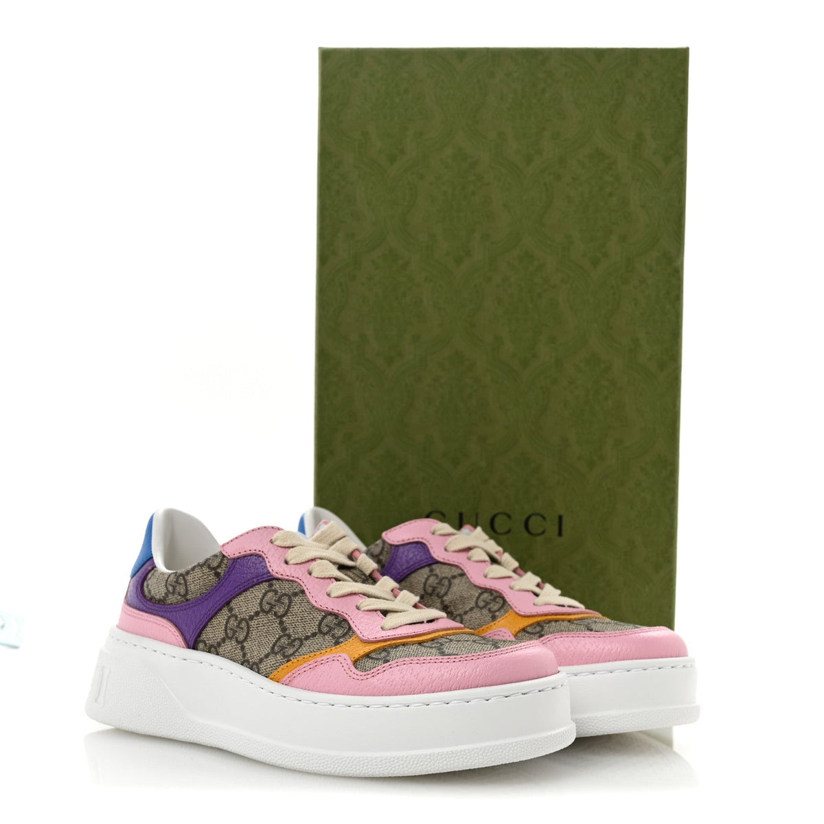 Gucci GG Supreme Calfskin Women's Platform Sneakers 35 Beige Pink