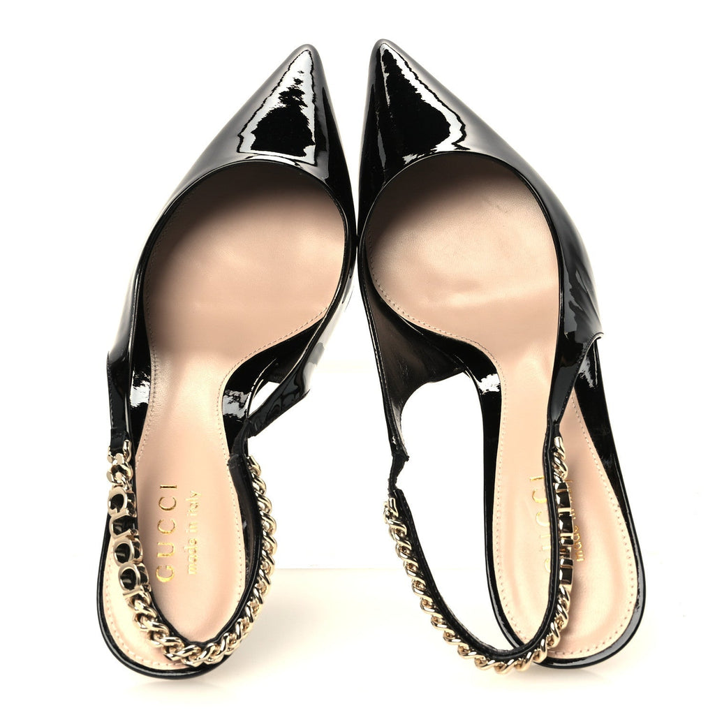 Gucci Patent Calfskin Women's Signoria 35mm Slingback Pumps 37.5 Black