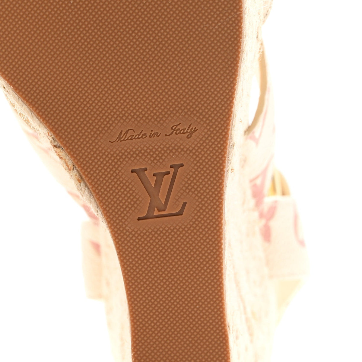 Louis Vuitton Empreinte Monogram Women's Starboard Espadrille Wedge Sandals 37 Creme Rose Trianon
