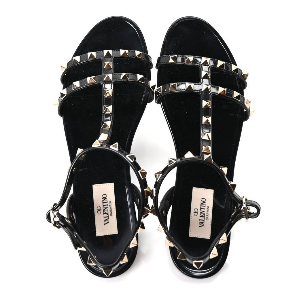 Valentino Garavani PVC Women's Jelly Rockstud Caged Sandals 38 Black