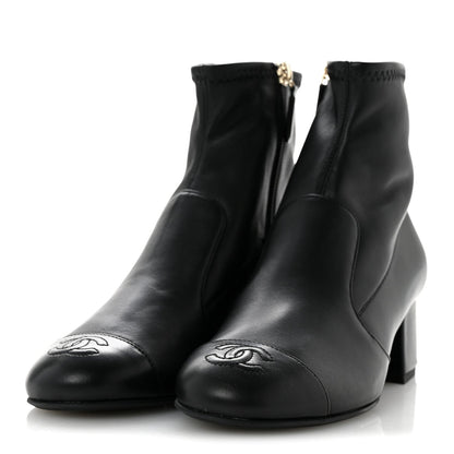 Chanel Stretch Lambskin Women's Cap Toe CC Uniform Short Boots 35 Black