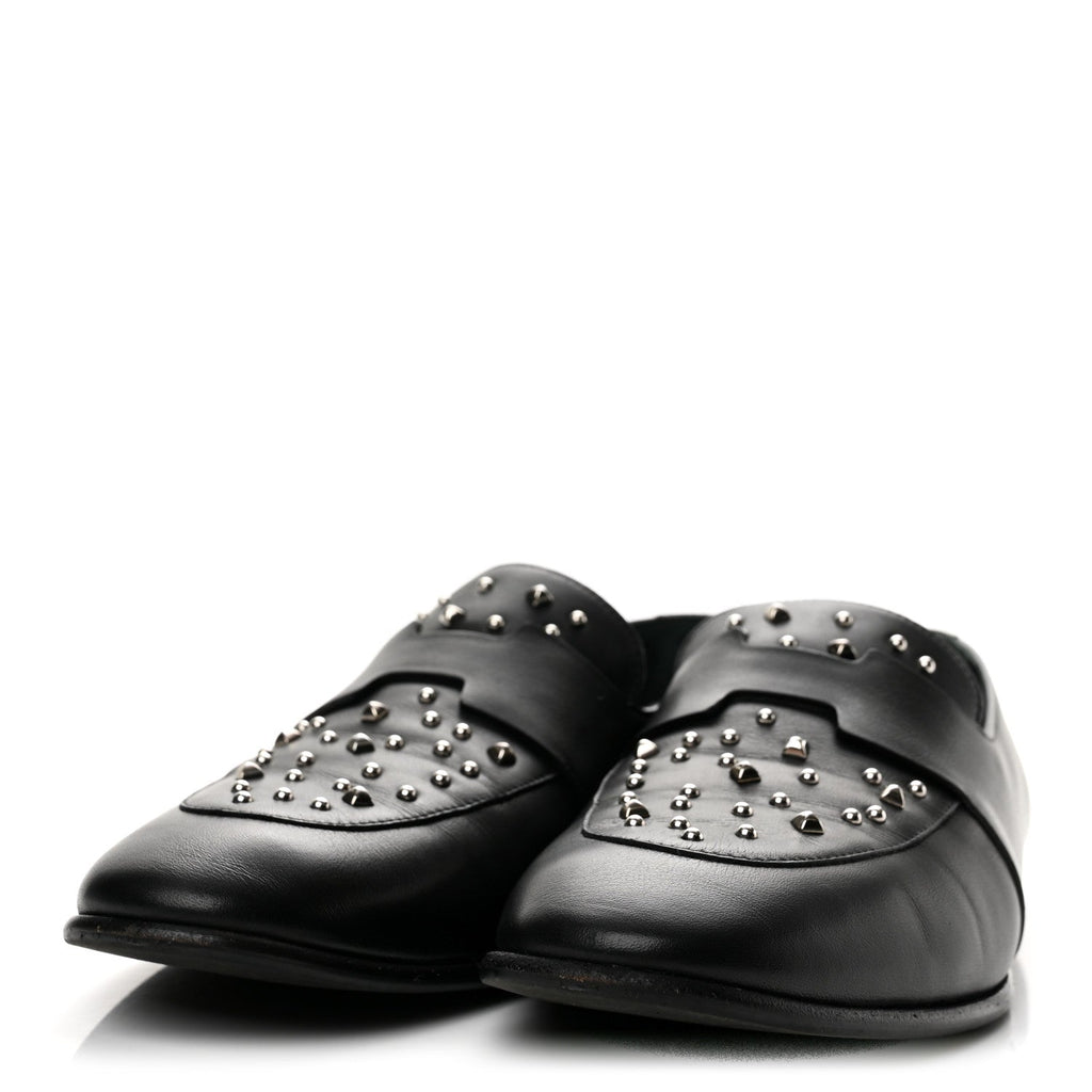 Hermes Calfskin Studded Women's Ancora Moccasin Loafers 38.5 Black