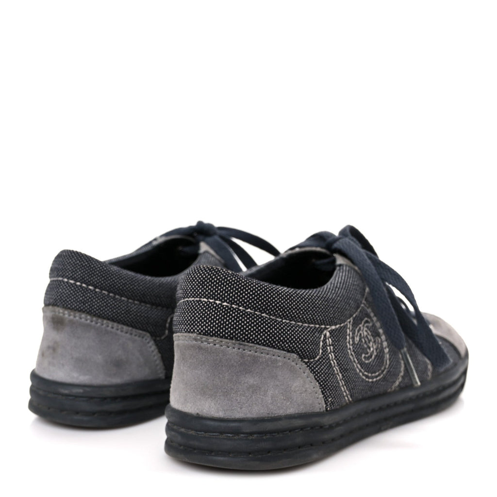 Chanel Toile Suede Calfskin Women's CC Low Top Sneakers 36 Dark Grey