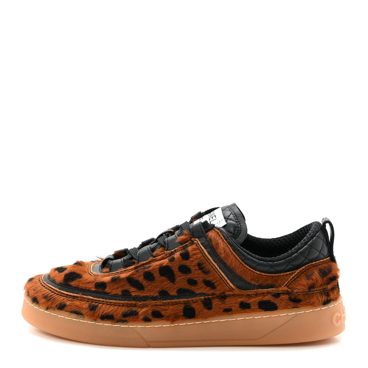 Lambskin Cheetah Print Quilted Sneakers Brown Black