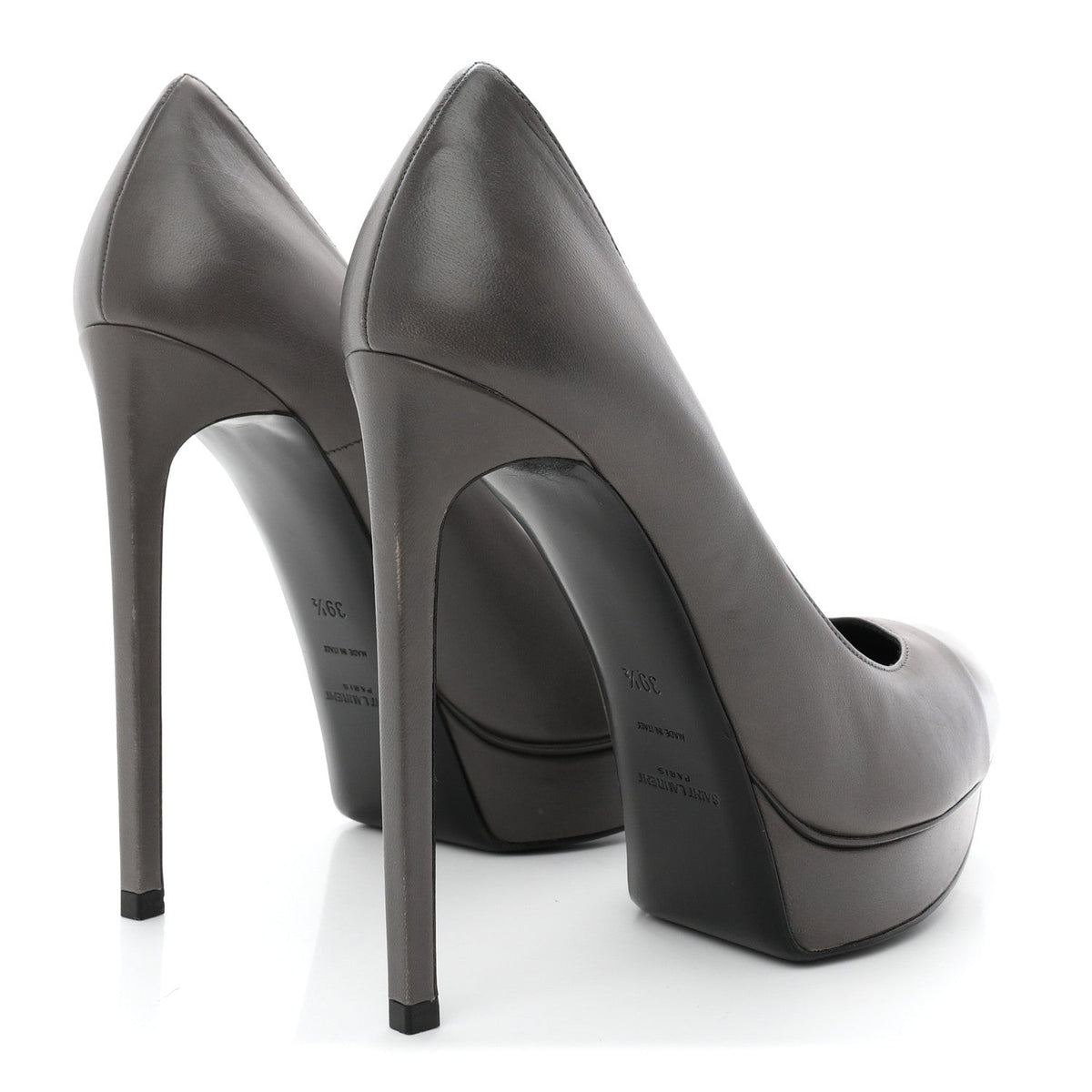 Saint Laurent Calfskin Cap Toe Janis 105 Platform Pumps 39.5 Grey