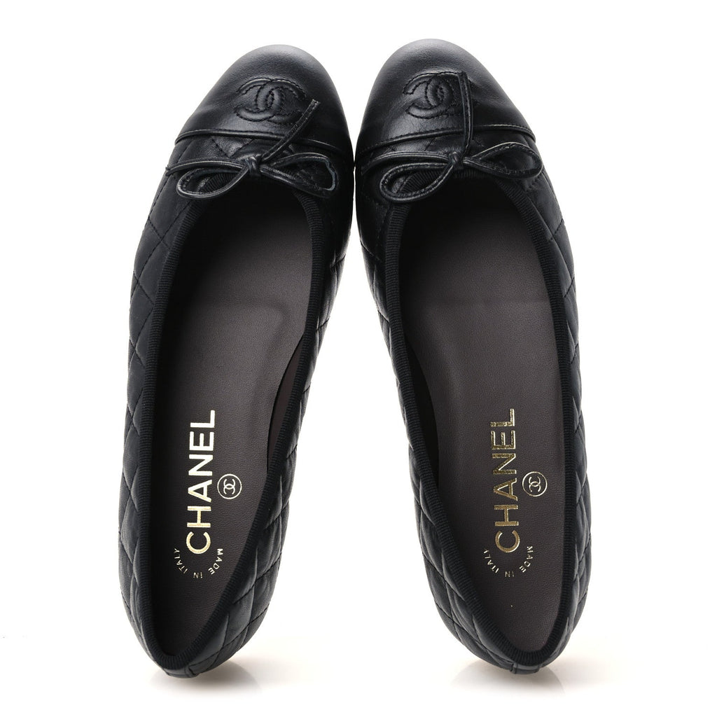 Chanel Quilted CC Cap Toe Women's Ballerina Flats Dark Brown