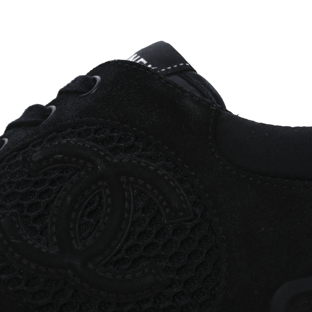 Chanel Calfskin Mesh Lycra Suede Women's Logo Sneakers 40 Black
