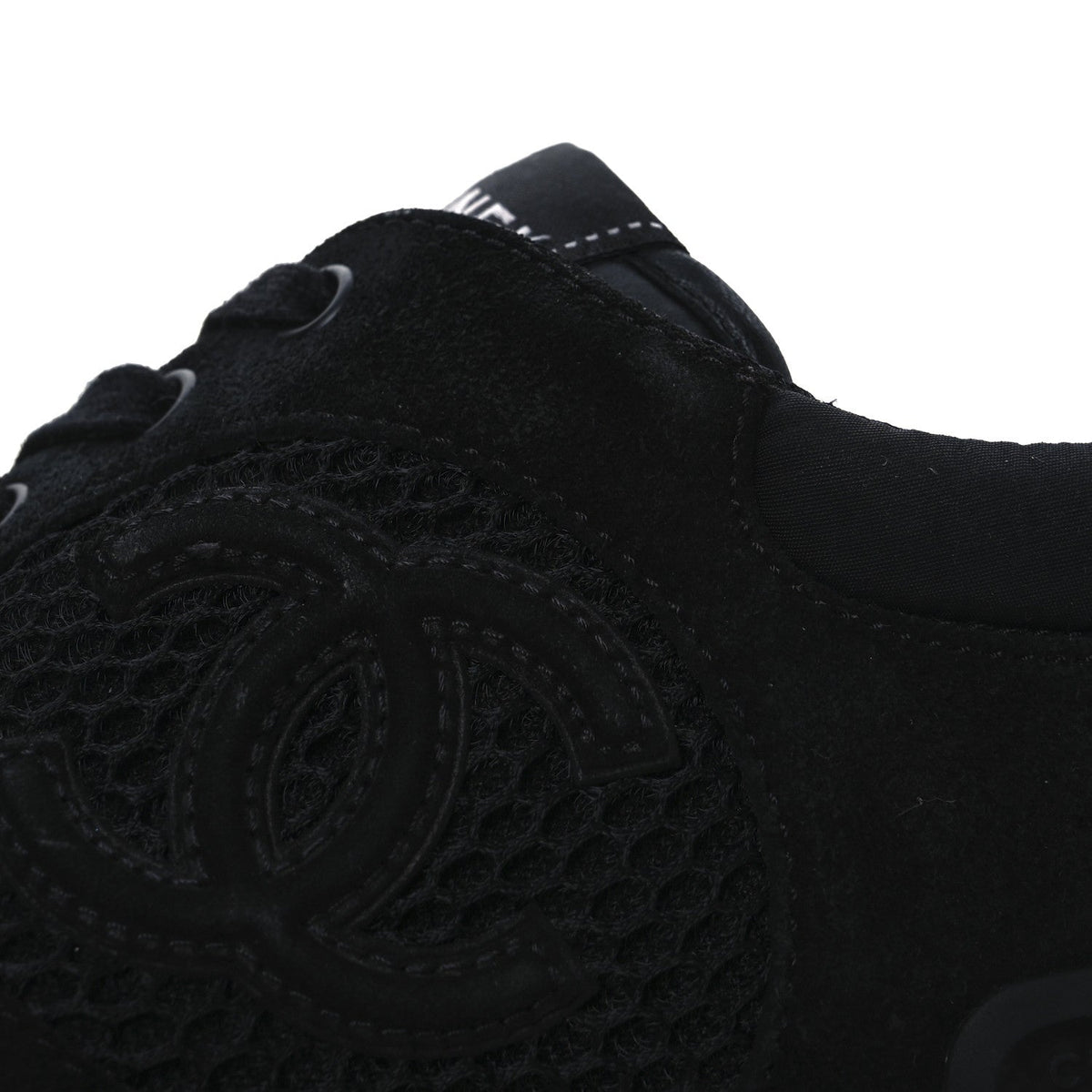 Chanel Calfskin Mesh Lycra Suede Women's Logo Sneakers 40 Black